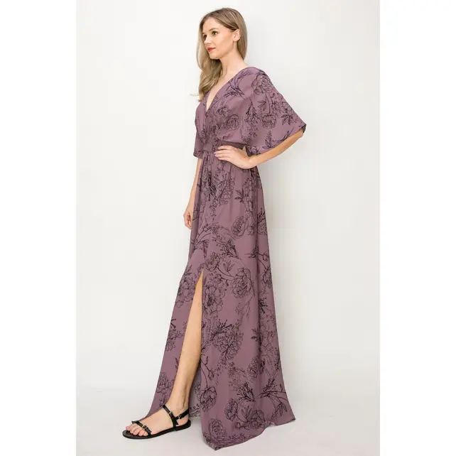 Emilia V-Neck Maxi Dress - Red Bean