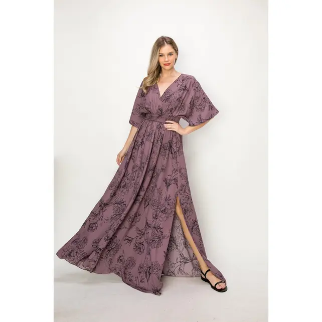 Emilia V-Neck Maxi Dress - Red Bean