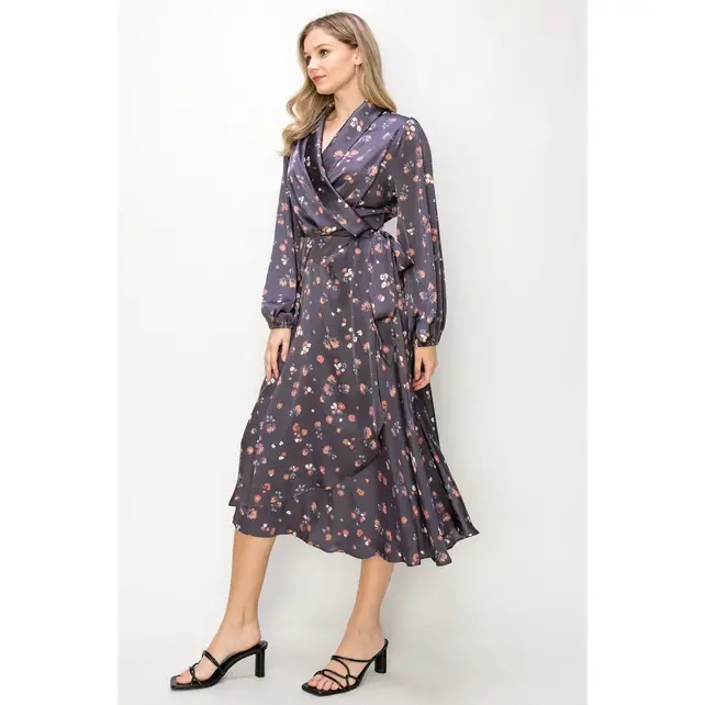 Erica Long Sleeve Wrap Dress - Denim