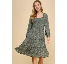 Cleo Tiered Long Sleeve Dress - Sage