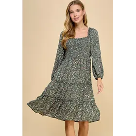 Cleo Tiered Long Sleeve Dress - Sage