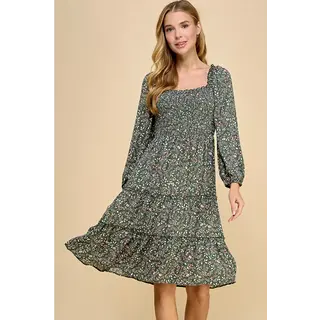 Cleo Tiered Long Sleeve Dress - Sage