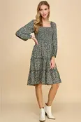 Cleo Tiered Long Sleeve Dress - Sage