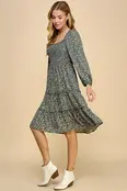 Cleo Tiered Long Sleeve Dress - Sage