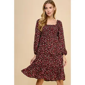 Cleo Tiered Long Sleeve Dress - Burgundy