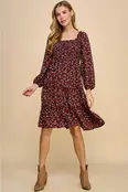 Cleo Tiered Long Sleeve Dress - Burgundy