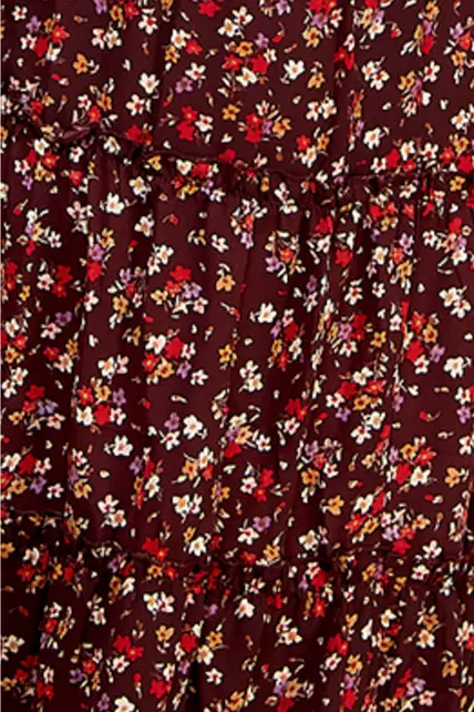 Cleo Tiered Long Sleeve Dress - Burgundy