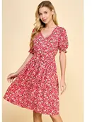 Cassia V-Neck Empire Bust Dress - Red