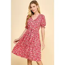 Cassia V-Neck Empire Bust Dress - Red