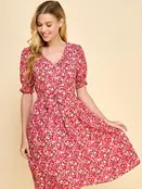 Cassia V-Neck Empire Bust Dress - Red