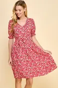 Cassia V-Neck Empire Bust Dress - Red