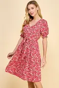 Cassia V-Neck Empire Bust Dress - Red