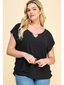Celina Gold Trim Plus Size Top - Black