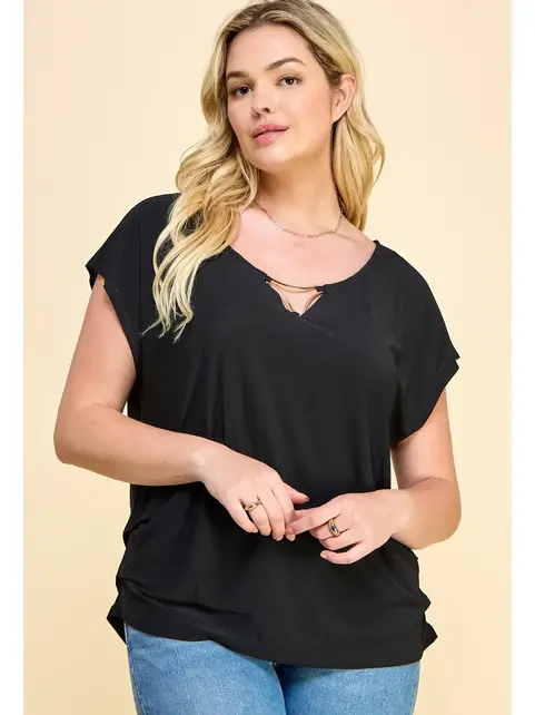 Celina Gold Trim Plus Size Top - Black