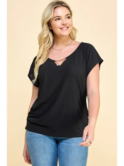 Celina Gold Trim Plus Size Top - Black