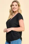 Celina Gold Trim Plus Size Top - Black
