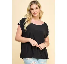 Casey Plus Size Short Sleeve Top - Black