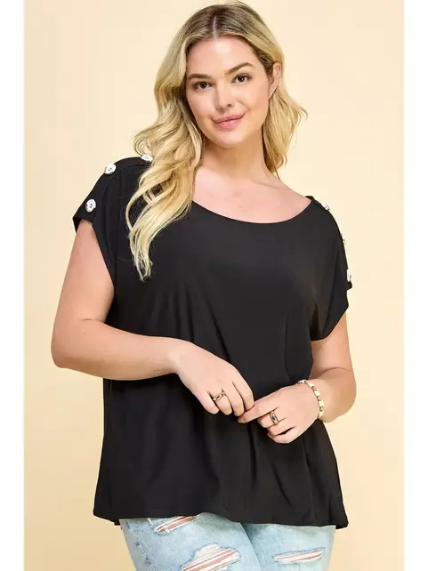 Casey Plus Size Short Sleeve Top - Black