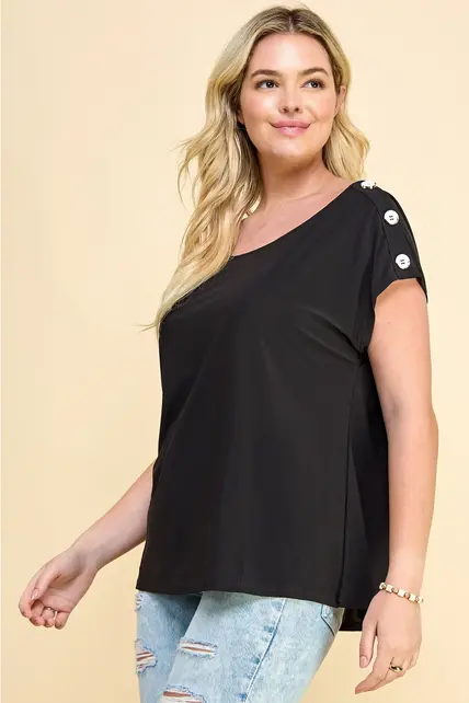 Casey Plus Size Short Sleeve Top - Black