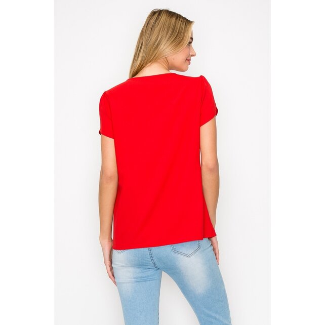 Mavis Keyhole Neck Short Sleeve - Red