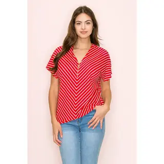 Maddox O Ring Zipper Dolman Top - Red
