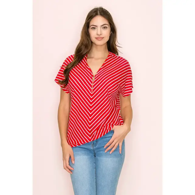 Maddox O Ring Zipper Dolman Top - Red