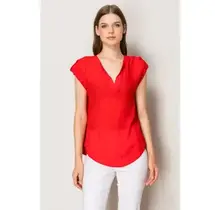 Melody Roll Tab Short Sleeve Top - Red