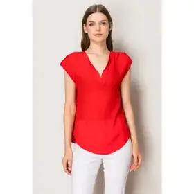 Melody Roll Tab Short Sleeve Top - Red