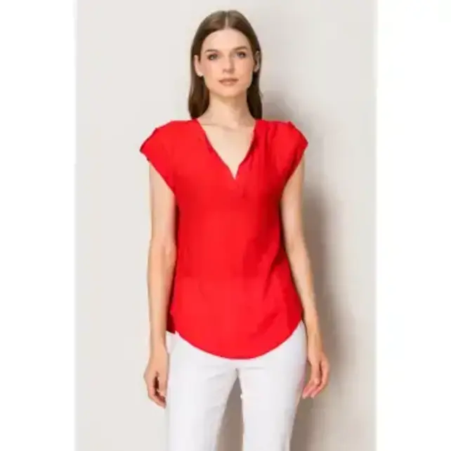 Melody Roll Tab Short Sleeve Top - Red