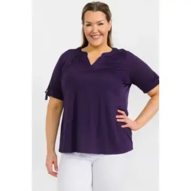 Marlowe Plus Square Ring Short Sleeve Top - Plum Marlowe Plus Square Ring Short Sleeve Top - Plum
