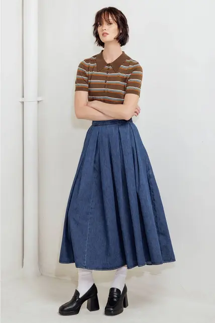 Darcy Washed Denim Skirt - Indigo