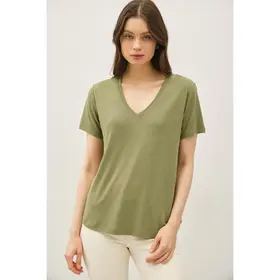 Freya V-Neck Tee - Olive