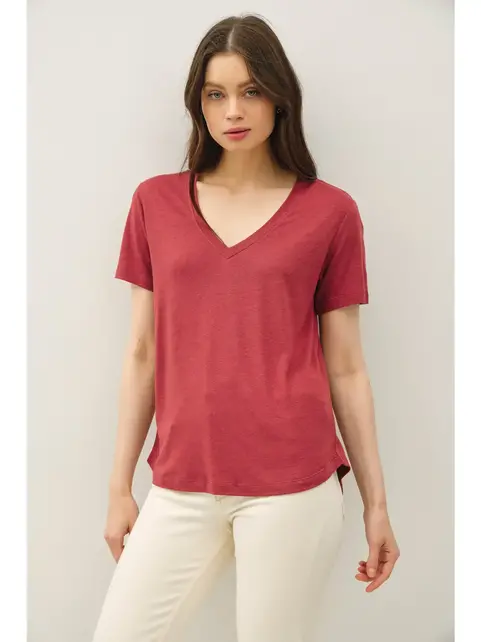 Frey V-Neck Tee - Wine