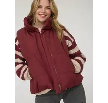 Zip Up Puffer Vest - Burgundy