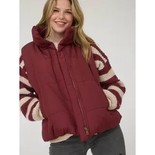 Zip Up Puffer Vest - Burgundy