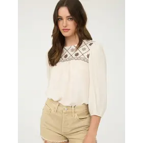 Clarissa Embroidered 3/4 Sleeve - Cream