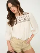 Clarissa Embroidered 3/4 Sleeve - Cream