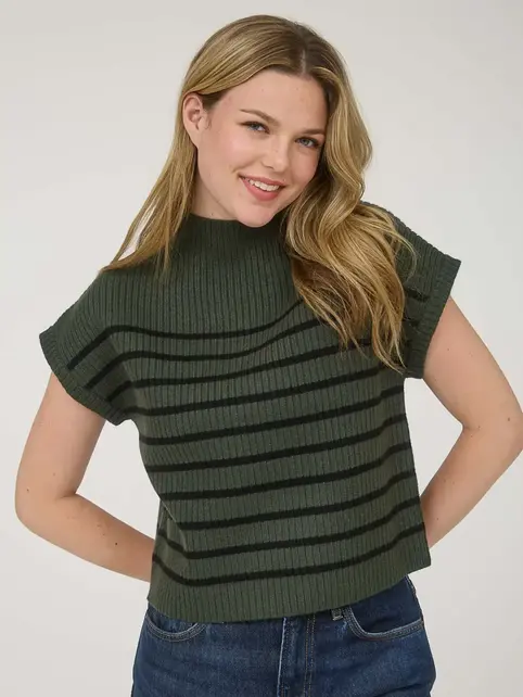 Callyn Stripe Mock Sweater - Forest Green