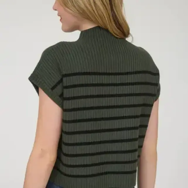 Callyn Stripe Mock Sweater - Forest Green