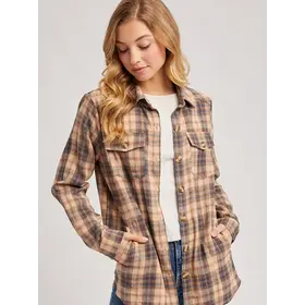 Baylor Flannel Button Down Shirt - Beige
