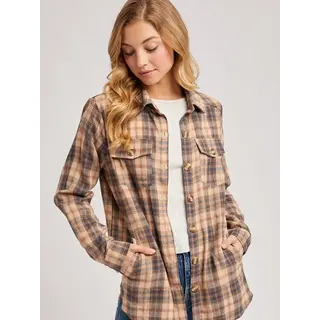 Baylor Flannel Button Down Shirt - Beige