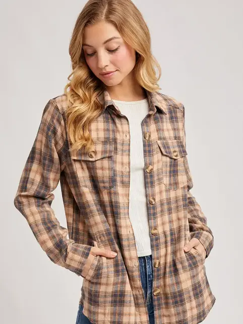 Baylor Flannel Button Down Shirt - Beige