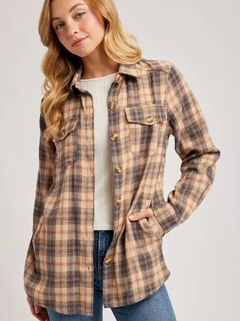 Baylor Flannel Button Down Shirt - Beige