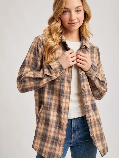 Baylor Flannel Button Down Shirt - Beige