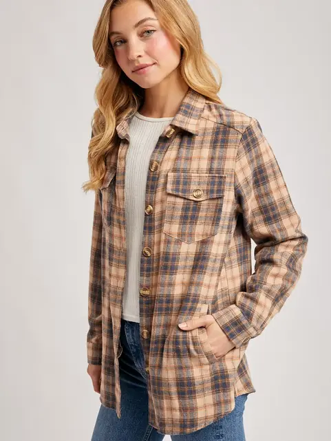 Baylor Flannel Button Down Shirt - Beige