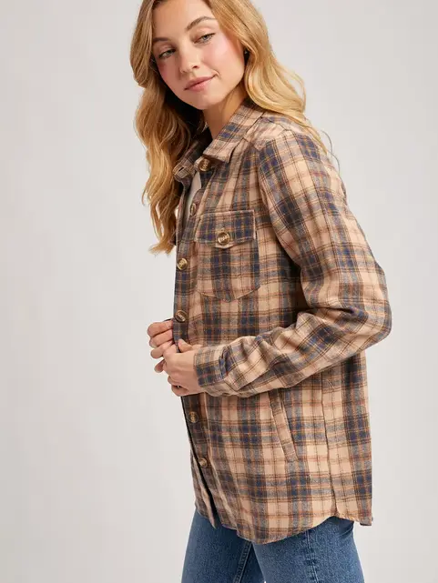 Baylor Flannel Button Down Shirt - Beige