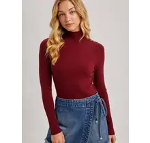 Brinley  Mock Neck Ribbed Knit Sweater - Burgundy