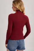 Brinley  Mock Neck Ribbed Knit Sweater - Burgundy