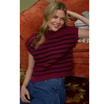 Callyn Stripe Mock Sweater - Burgundy