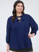 Caden Front Tie 3/4 Sleeve - Navy